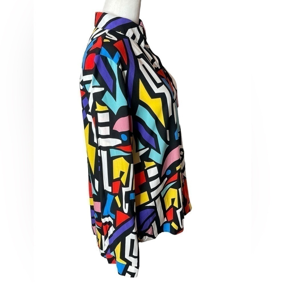 Big Dart Vintage 80s GEOMETRIC Pop Art Button Up Top Color Block Size Medium NWT - Picture 9 of 15